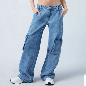 Pacsun Eco Medium Indigo Low Rise Baggy Cargo Jeans